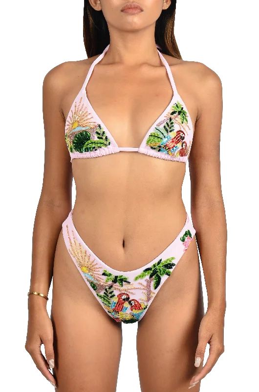 Charli Embellished Premium Tropical Bikini Top Pink