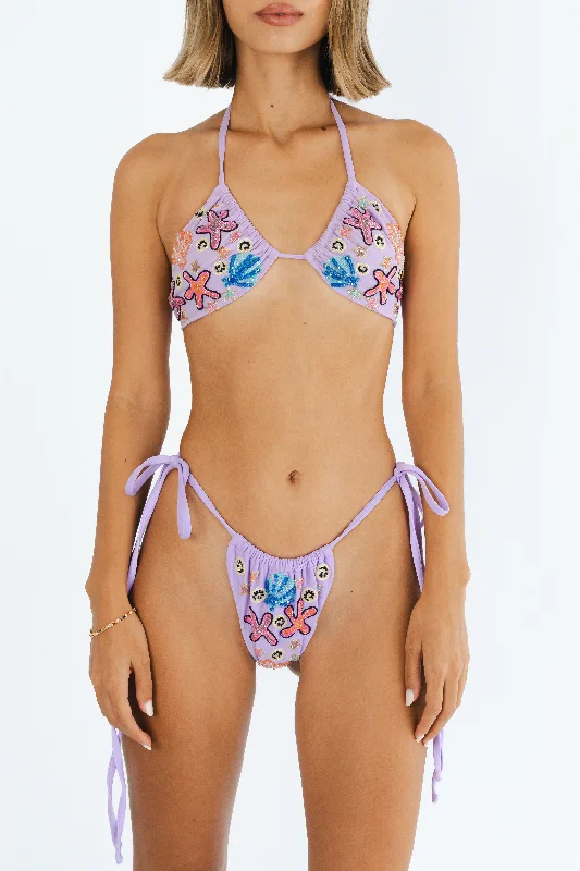 Fia Tropical Hand Embroidered Bikini Top Lilac