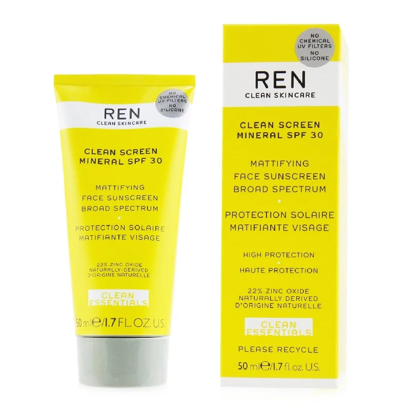 durable sunscreen cream-Ren Clean Essentials Clean Sreen Mineral SPF 30 Mattifying Face Sunscreen Broad Spectrum (High Protection)  50ml/1.7oz