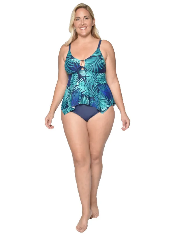 retro floral swimwear-A keyhole handkerchief tankini in a botanique print