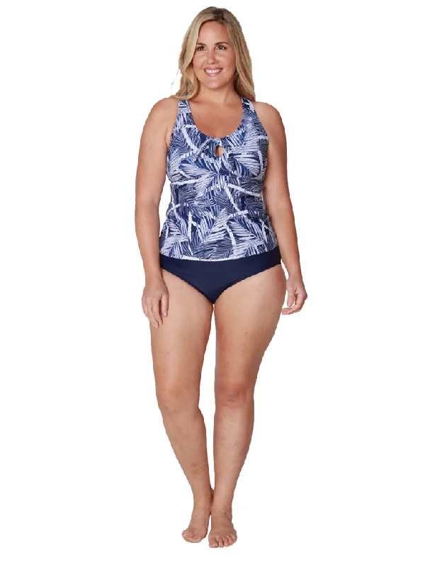 boho swimwear design-A racer-back tankini with a midrise bottom pant