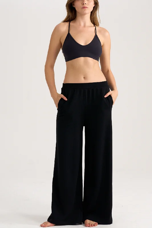 sporty bandeau bikini-Wide leg French Terry Pants in Black