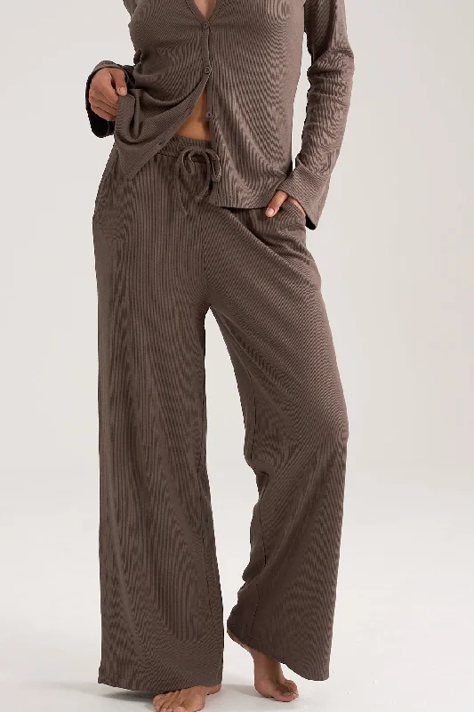 lightweight bikini top-Wide-leg Rib Pants in Brown