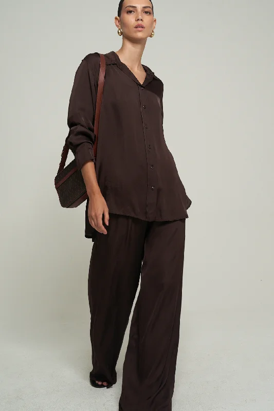 eco bikini material-SATIN WIDE-LEG PANTS IN BROWN