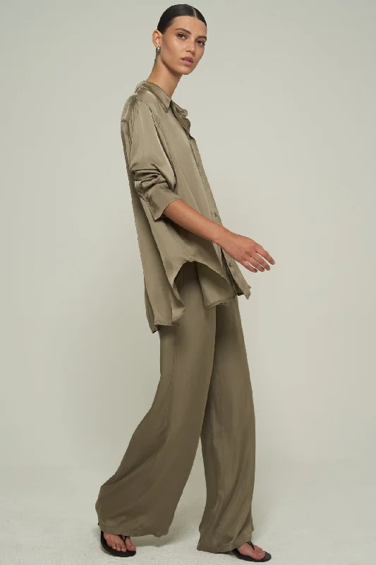 tie-front bikini top-SATIN WIDE-LEG PANTS IN KHAKI