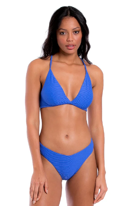 floral triangle bikini-Blue Ribbed Lagoon Bikini