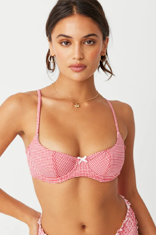 stylish striped swimwear-Cola Underwire Balconette Bikini Top - Ladybug Gingham