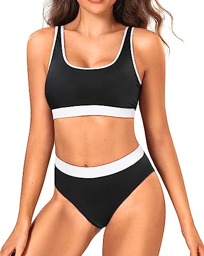 adjustable strap swimwear-Colorblock Sports Bra & High Waist Two Piece Set