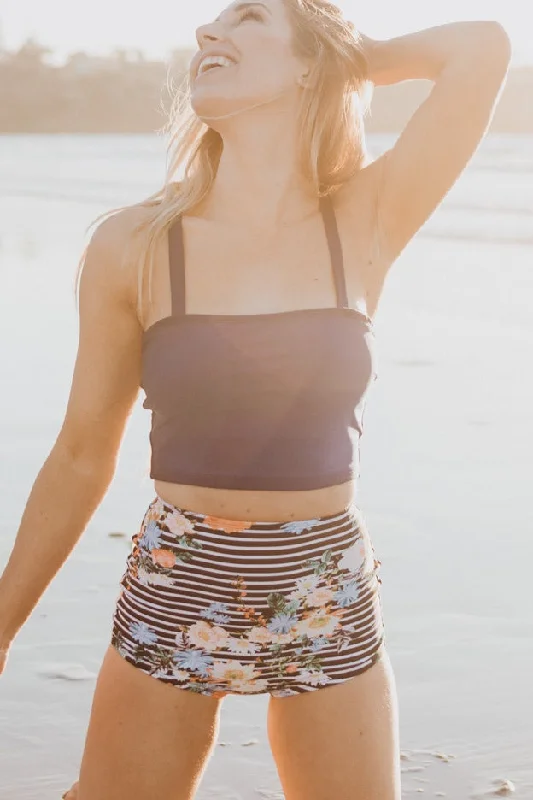 Navy with Striped Floral Bottoms