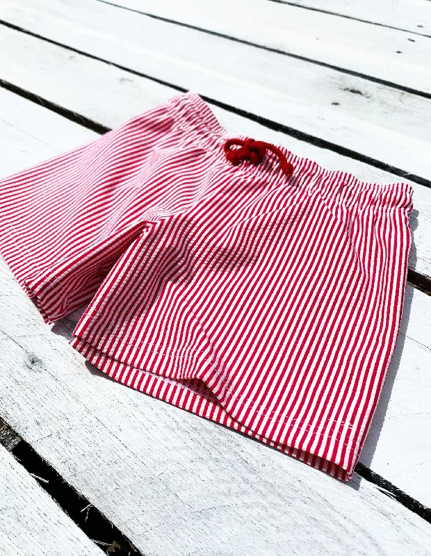 Crewmates Swim Short Red/White Seersucker