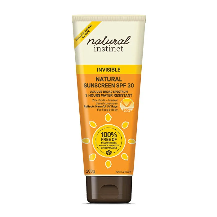 non-sticky sunscreen-Natural Instinct Natural Sunscreen SPF 30 Invisible 200g