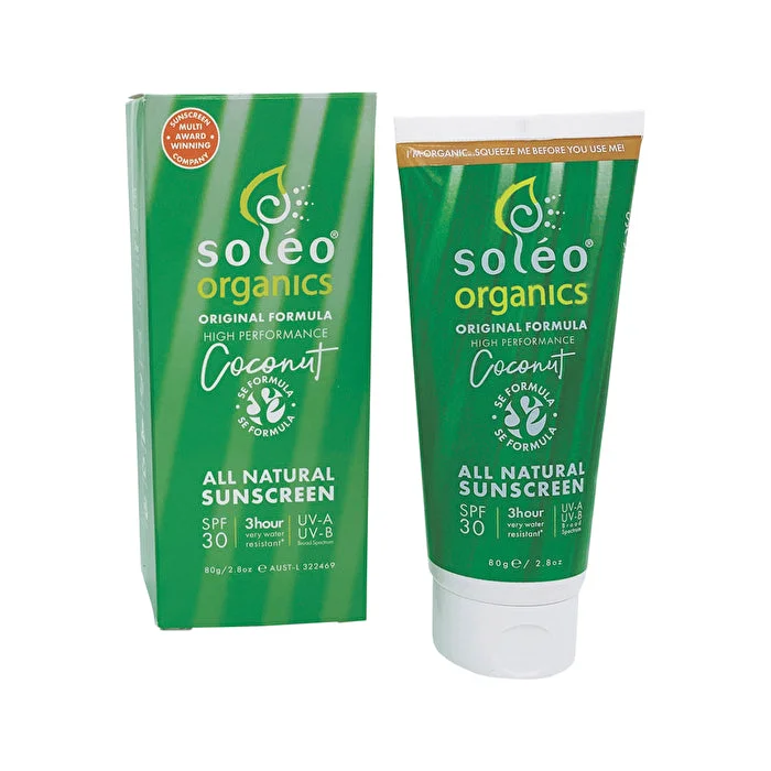 unscented sunscreen lotion-Soleo Organics All Natural Sunscreen SPF30 Original Formula (High Performance) Coconut 80g