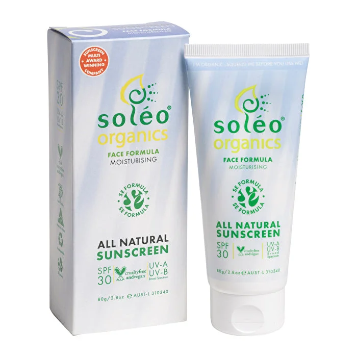 tinted mineral sunscreen-Soleo Organics All Natural Sunscreen SPF30 Face Formula Moisturising 80g