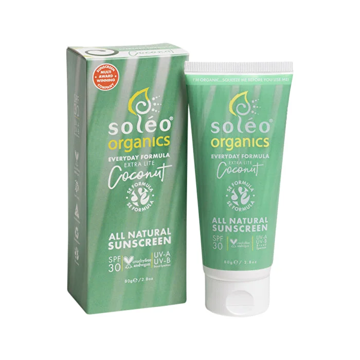 fast-absorbing sunscreen-Soleo Organics All Natural Sunscreen SPF30 Everyday Formula (Extra Lite) 80g