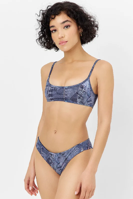 plunging neckline swimwear-Dallas Bralette Bikini Top - Blue Jean