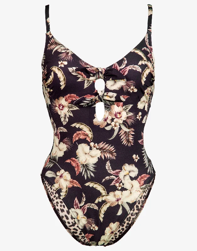 Deep Jungle Double Bow Swimsuit - Dark Tropics