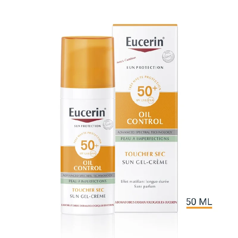 non-shiny sunscreen-Facial Gel-Cream Oil Control Spf50+ 50ml Sun Protection Eucerin