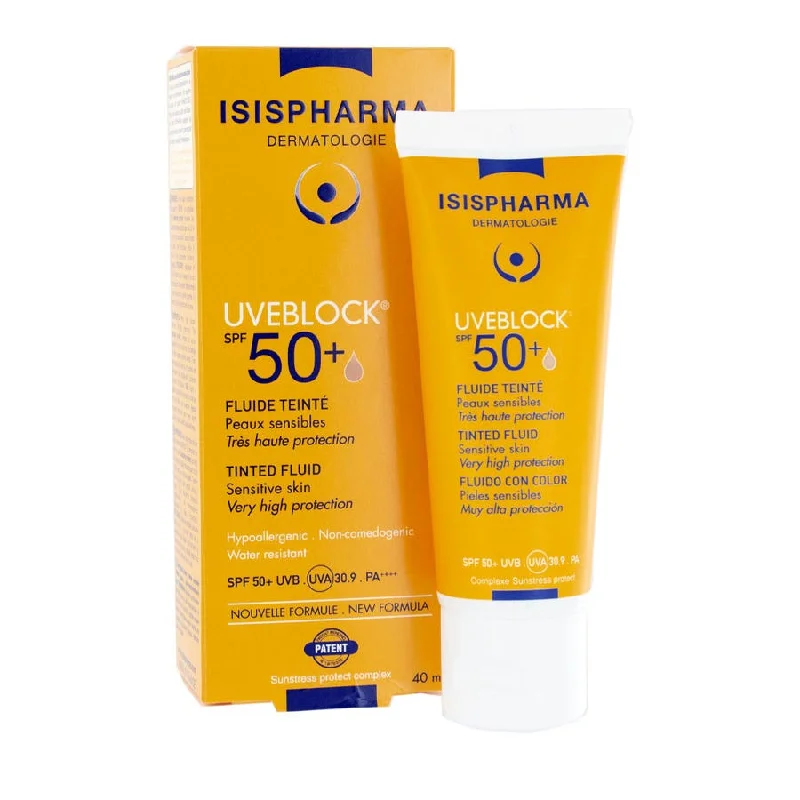 sheer finish sunscreen-Fluid Tint Spf50+ Sensitive Skin 40ml Uveblock Isispharma