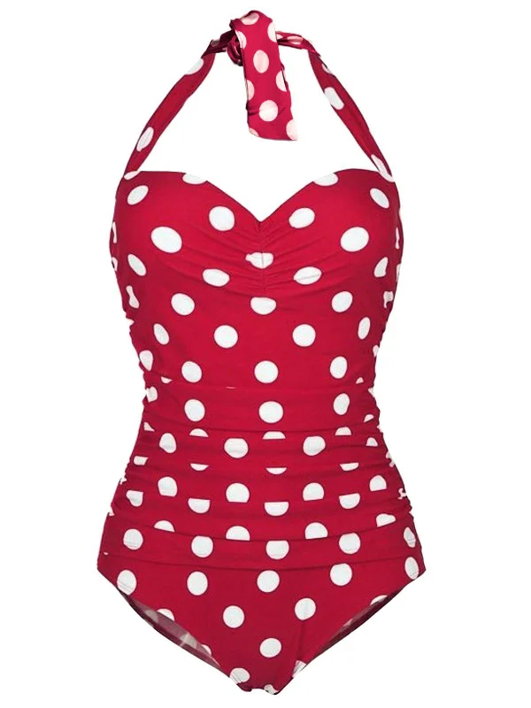 Upopby Halter Polka Dot One-Piece Swimsuit