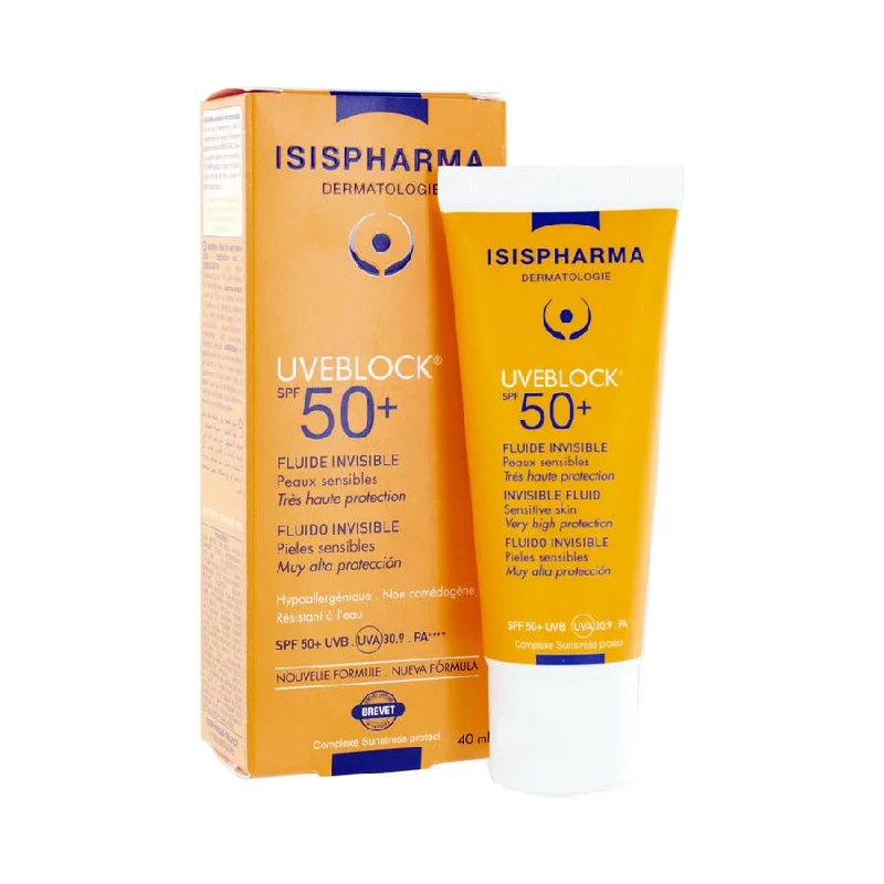 lightweight sunscreen cream-Invisible Fluid Spf50+ for Sensitive Skin 40ml Uveblock Isispharma