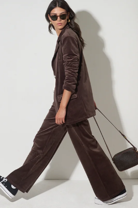 trendy cut-out bikini-WIDE-LEG VELOUR TRACK PANTS IN BROWN