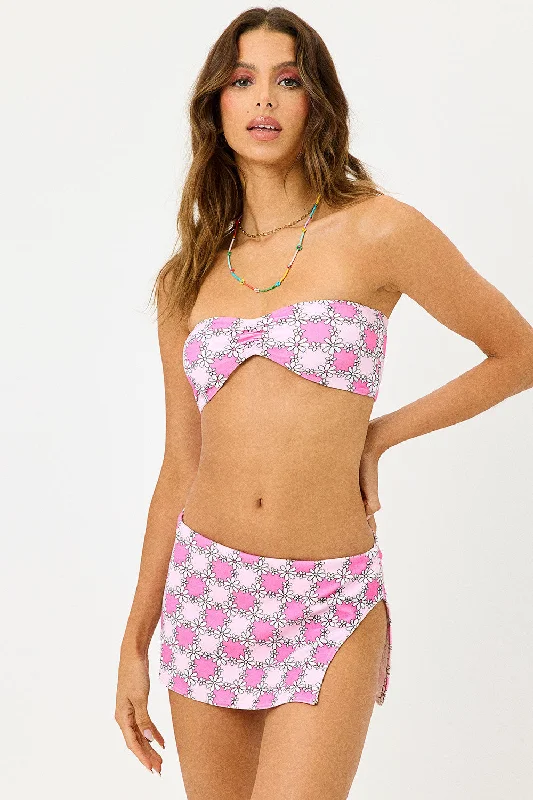 soft Lycra swimwear-Jeanette Terry Strapless Bikini Top - Pink Daisy