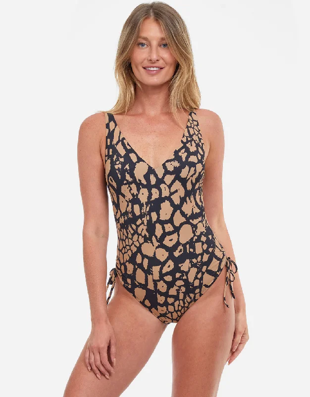 Jungle Queen V Neck Swimsuit - Brown/Black