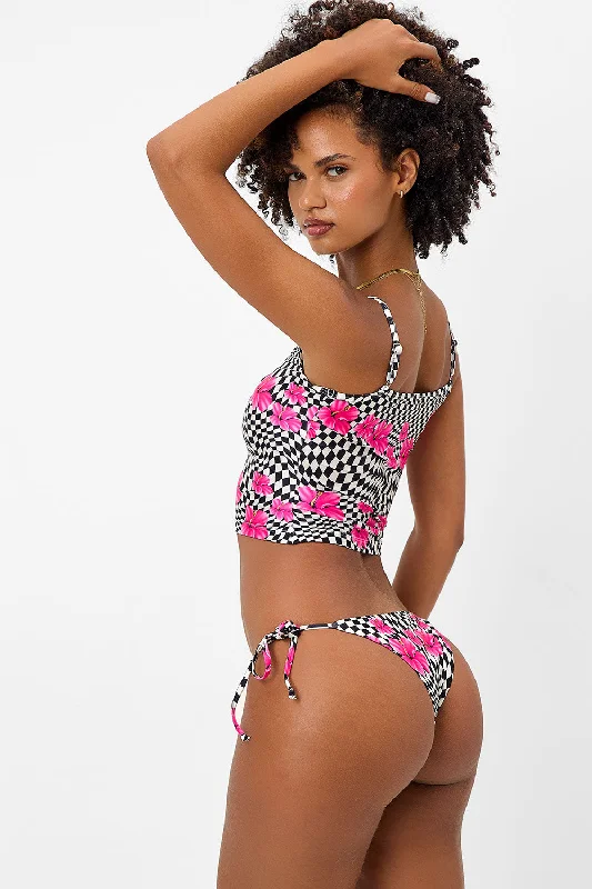 breathable swimwear set-Keira Shine Cheeky Bikini Bottom - Black Morrison Hibiscus