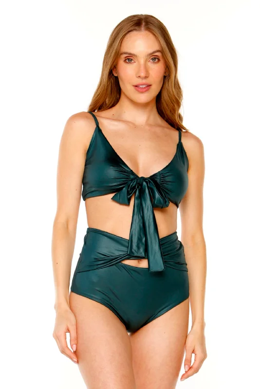 modern print bikini-NINFA SATIN GREEN BIKINI