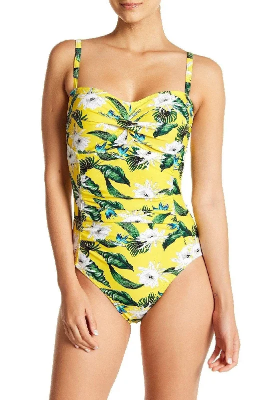 One piece swimsuit , full bottom coverage Swimsuit in Tropical Prints