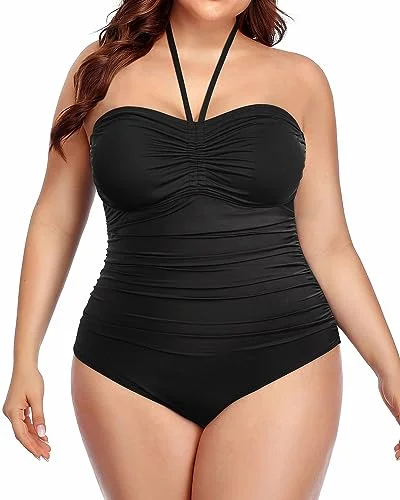 Plus Size Twist Front Bandeau Ruched One Piece Swimsuit