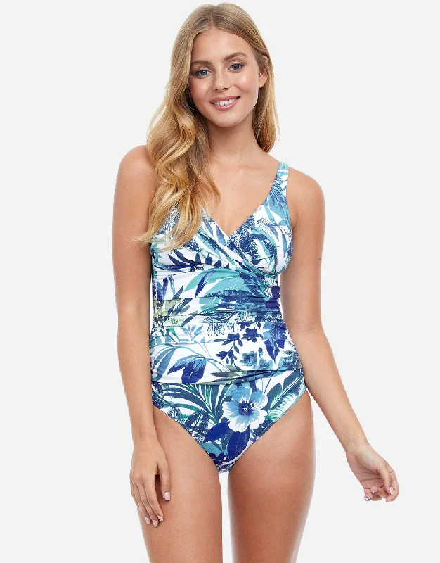 Profile Escape in Bali V Neck Swimsuit - White/Blue