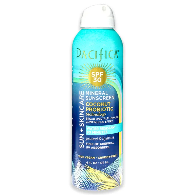 lightweight natural sunscreen-Pacifica Mineral Sunscreen Spray SPF 30 - Coconut Probiotic by Pacifica for Women - 6 oz Sunscreen