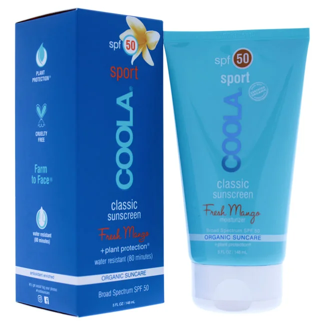 waterproof sunscreen formula-Coola Classic Sport Sunscreen Moisturizer SPF 50 - Fresh Mango by Coola for Unisex - 5 oz Sunscreen