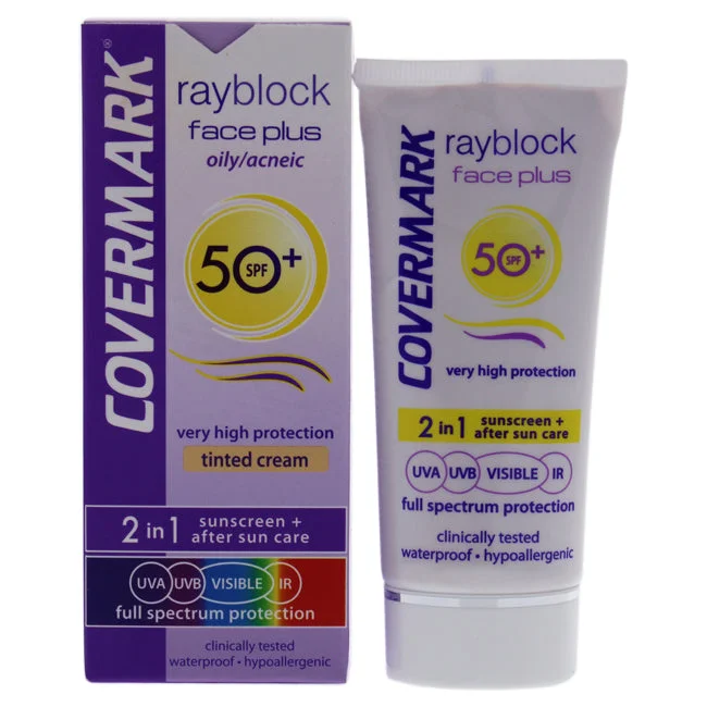 coral-safe sunscreen-Covermark Rayblock Face Plus Tinted Cream 2-in-1 Waterproof SPF 50 - Oily Skin-Light Beige by Covermark for Women - 1.69 oz Sunscreen