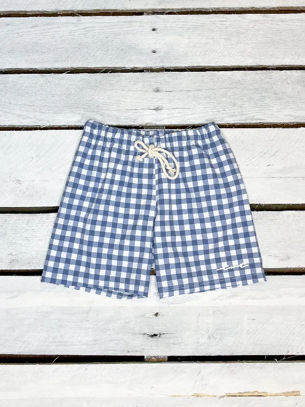 Navy Gingham Swim Shorts