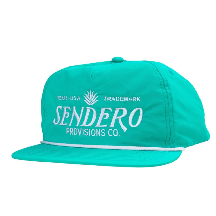 packable wide-brim sun hat-Logo Hat - Teal / White