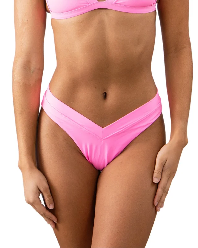 plus-size bikini suit-Solid Pink High Leg V-Bottom