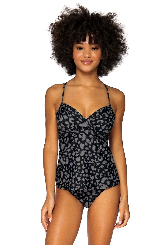 plunging neckline swimwear-SUNSETS FEARLESS FELINE CROSSROADS TANKINI TOP