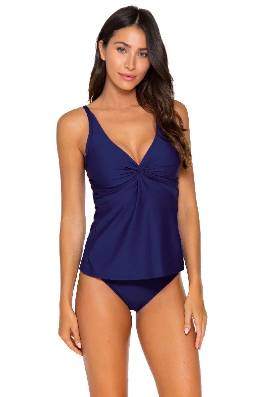 stylish monochrome swimwear-Sunsets Indigo Forever Tankini Top