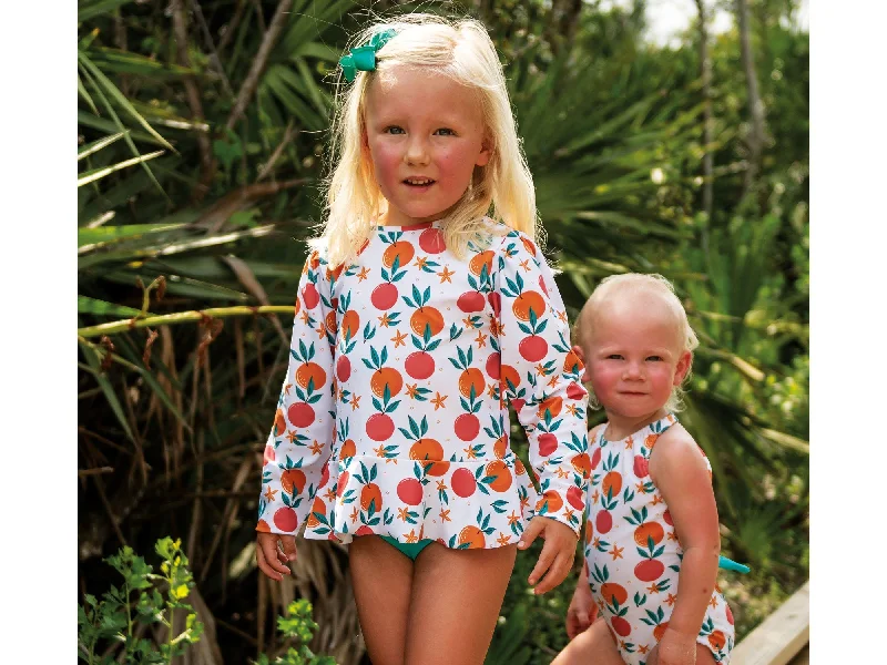 Tropical Fruit Long Sleeve Sun Shirt and Ruffle Swim Bottom Set