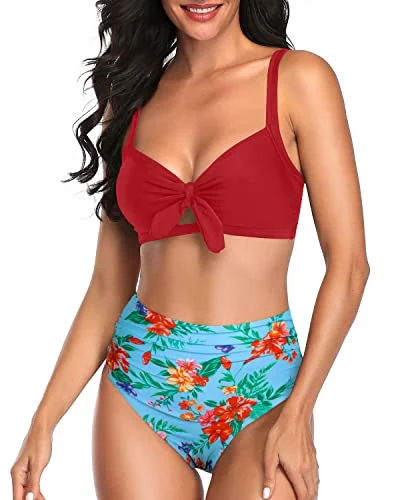 tropical leaf swimwear-Beach Vacation Two Piece Swimsuit For Women Bathing Suits Bikini-Blue Flowers