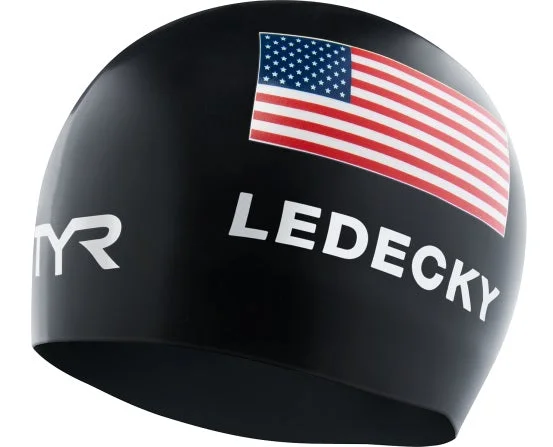 sporty black sun hat-TYR Katie Ledecky Silicone Adult Cap