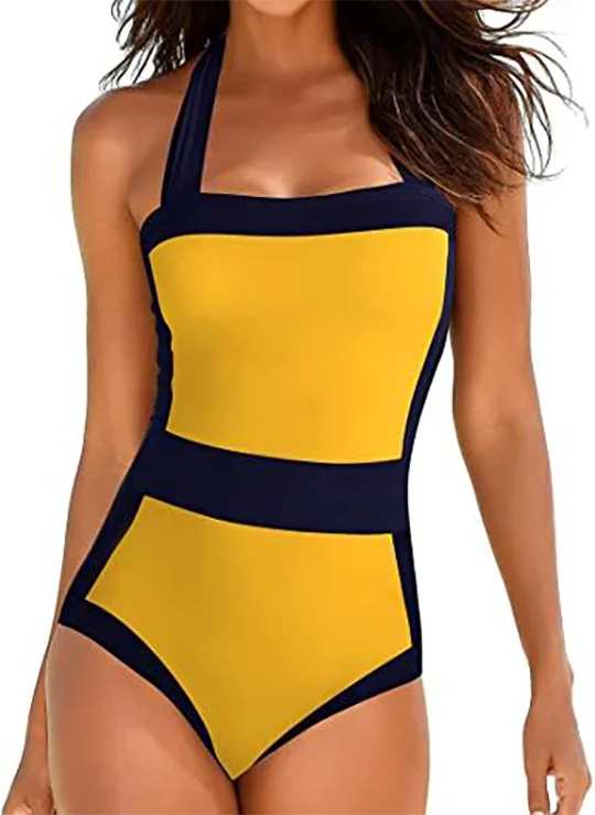 Upopby Sport Slim Halter One-Piece Swimsuit Tummy Control Bathing Suits