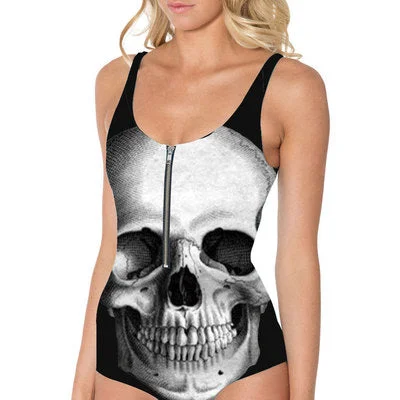 Upopby Sport Skull Reaper One Piece Zipper Swimsuit