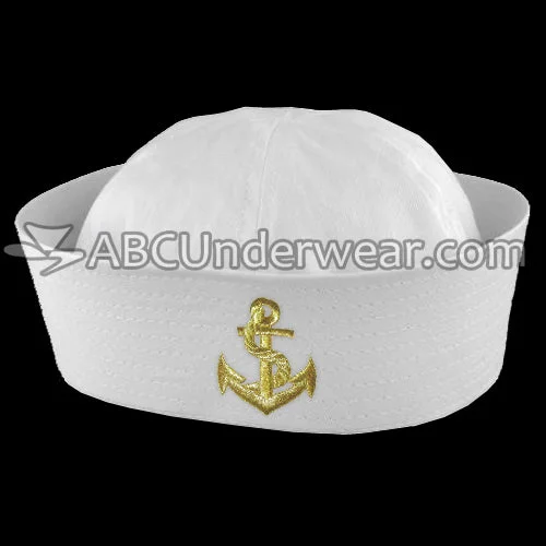 elegant wide-brim sun hat-White Sailor Hat with Emblem