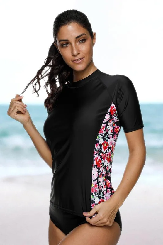 Clearance | Women's Side Printed Short Sleeve UPF 50+ Rash Guard Swim Shirt