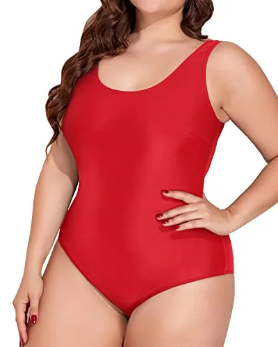 U Neck Athletic One Piece Swimsuits For Women Plus Size-Red