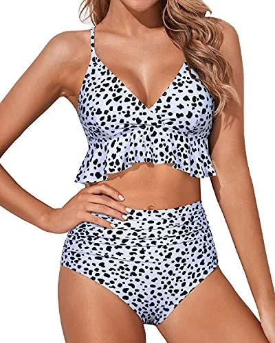 sleek green swimwear-Charming And Confident Bathing Suit Deep V Neckline-Dalmatian