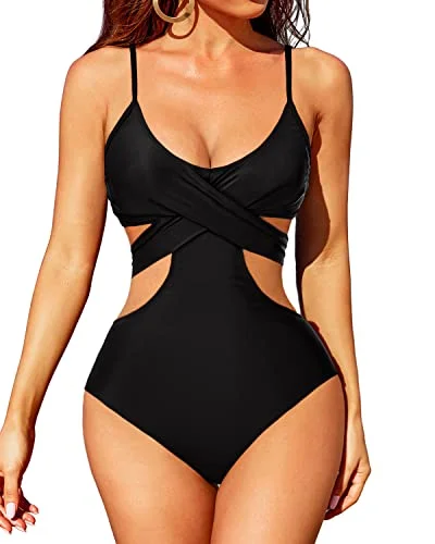 Sexy Cutout Push Up One Piece Swimsuit For Women-Black